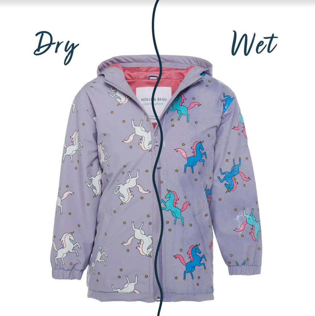 Unicorn color changing raincoat www.milkandchat