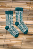 Green Flower Twisted Socks