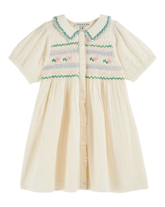 ECRU HAND SMOCKED EMBROIDERED DRESS