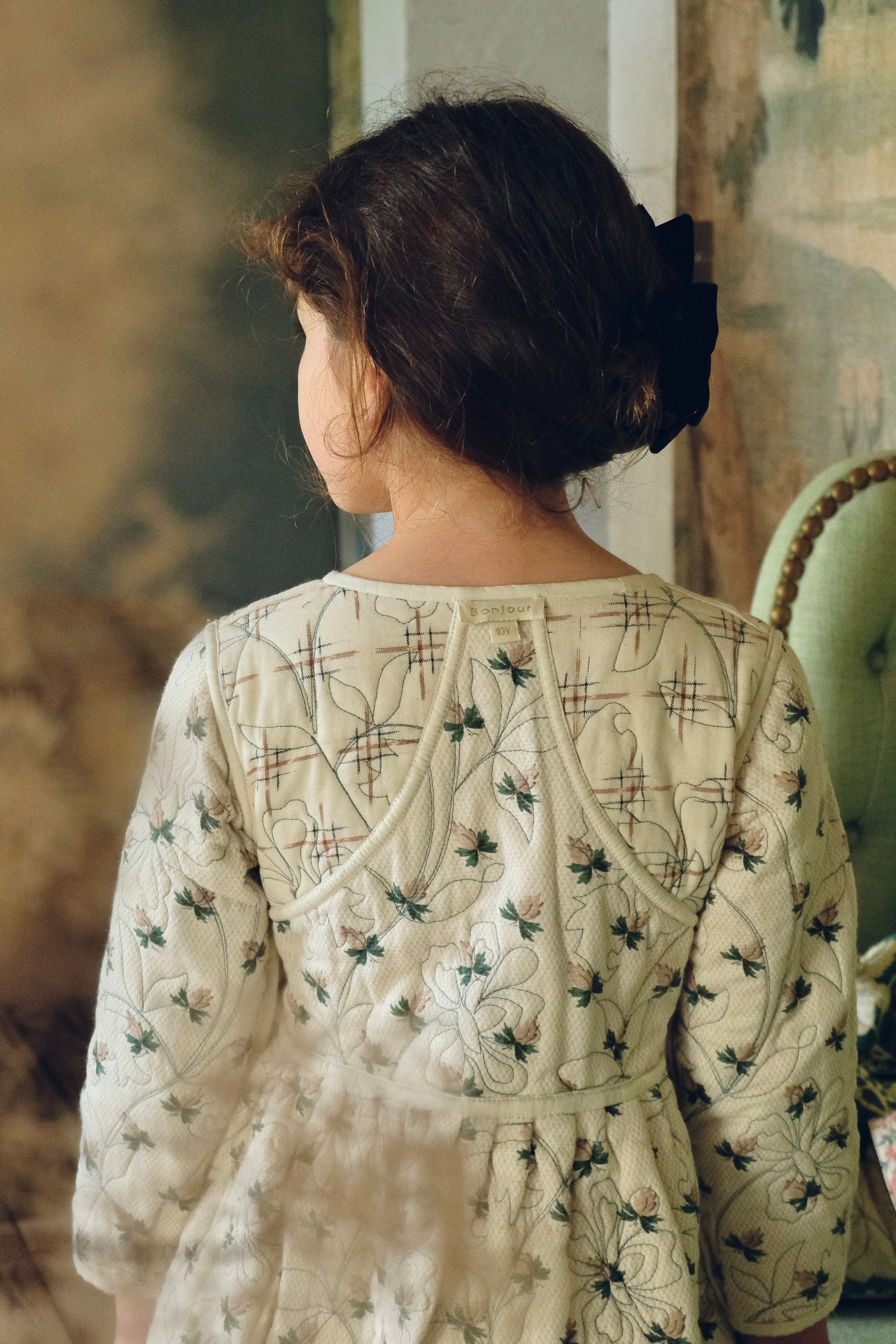 Quilted Dress coat green flower – www.milkandchat.com