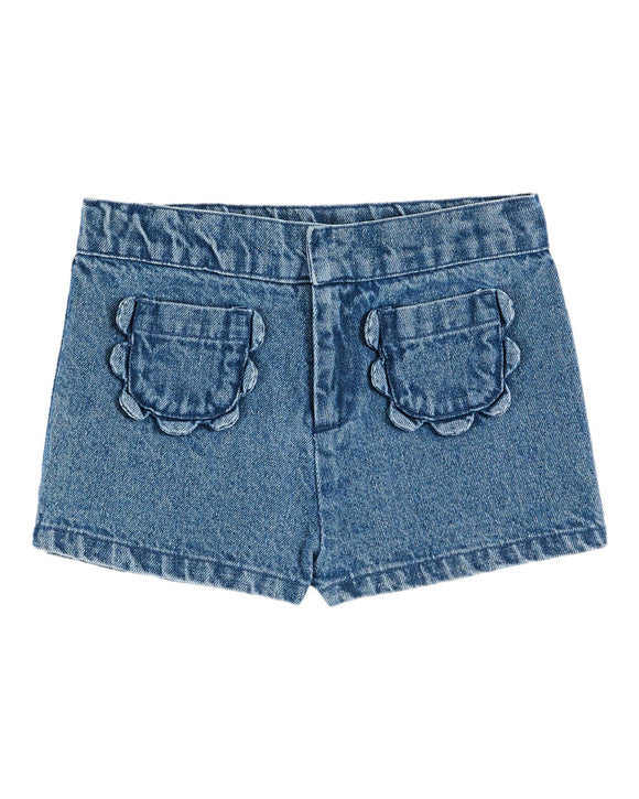 Denim flower pocket shorts