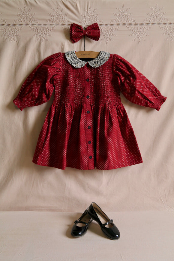 Tunique with hair clip red wine dot