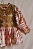 Hand smock blouse with crochet collar tapestry pink stripe