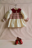 Handsmock blouse with crochet collar ivory dot