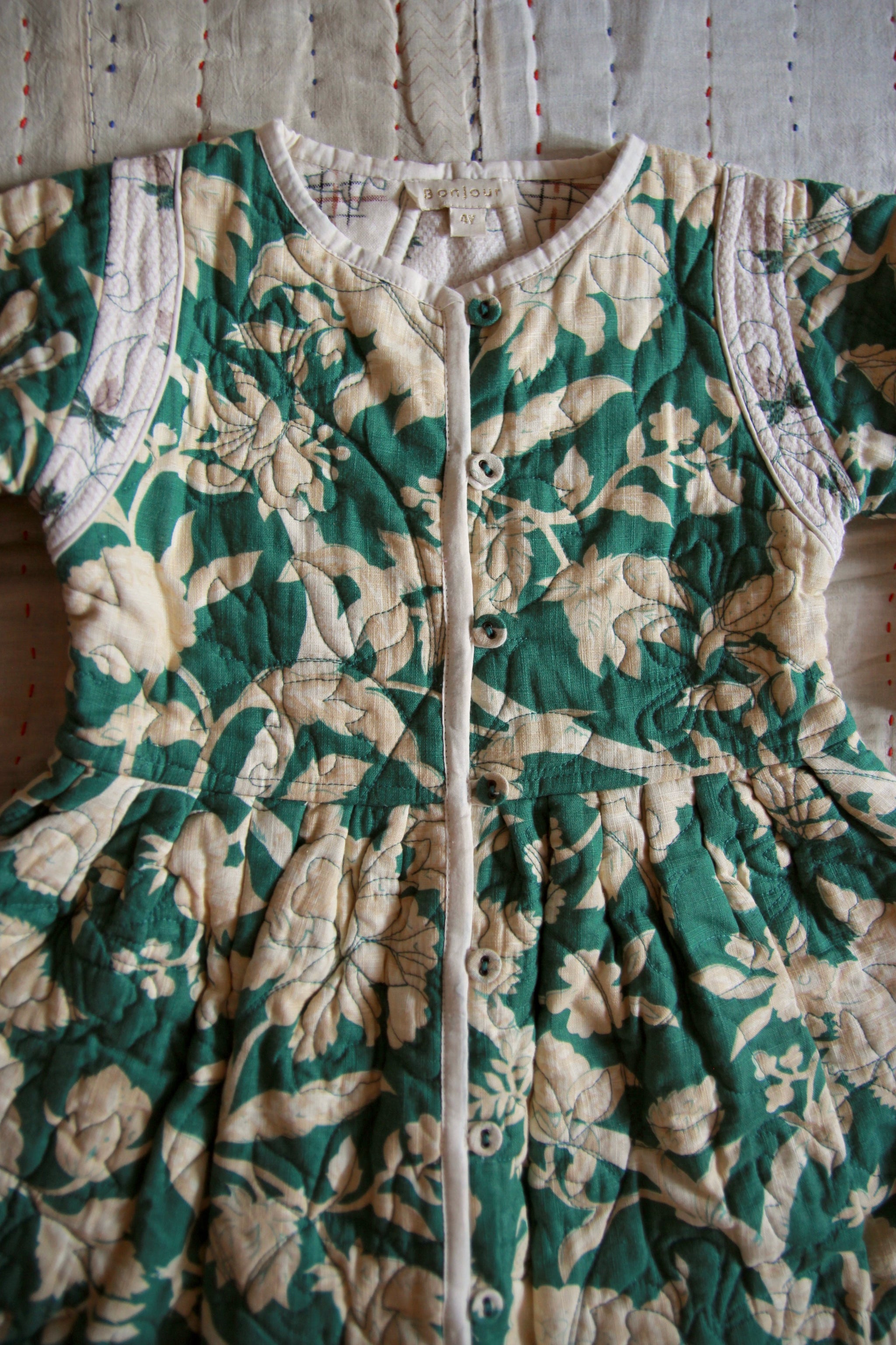 Quilted Dress coat green flower – www.milkandchat.com