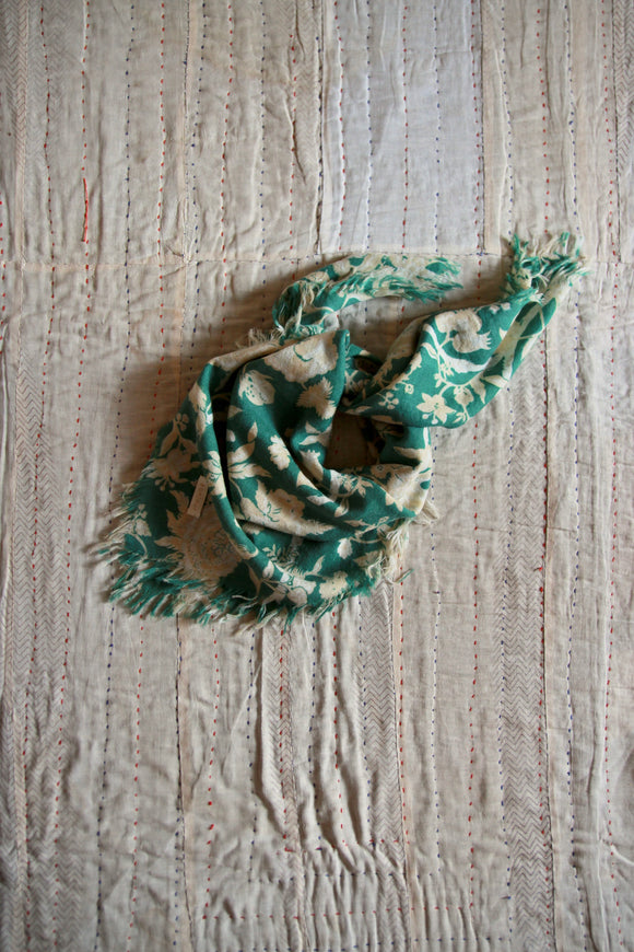 Wool Shawl green flower