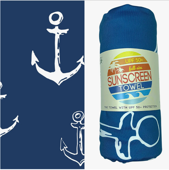Full Size Upf 50+ Sunscreen Towel (Blue Anchor)