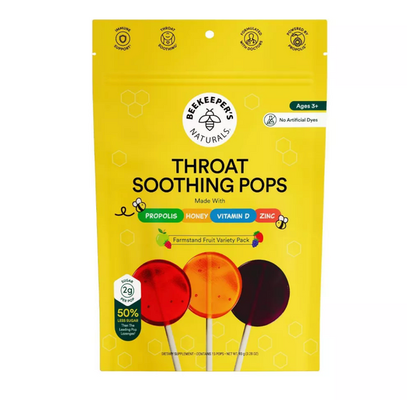 Beekeeper's Naturals Propolis Throat Soothing Pops - 15ct