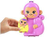 Polly Pocket Dolls & Playset with Pets & 13 Accessories, 2-in-1 Momma Monkey & Baby Wearable Purse