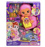 Polly Pocket Dolls & Playset with Pets & 13 Accessories, 2-in-1 Momma Monkey & Baby Wearable Purse