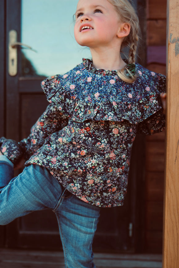 (-40%)New handsmock blouse (indigo flower)