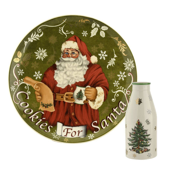 Santa cookie plate and milk bottle set