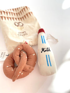 Pretzel and milk bottle soft toy