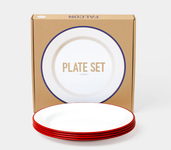 24cm plate set (box of 4) Red rim