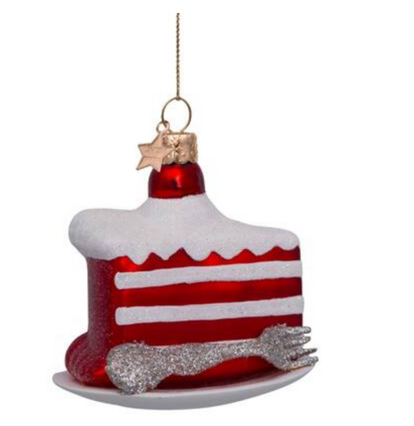 Ornament glass red velvet cake H7cm