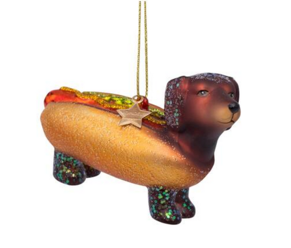 Ornament glass hotdog dachshund H6cm