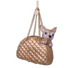 Ornament glass gold dog in bag H10cm