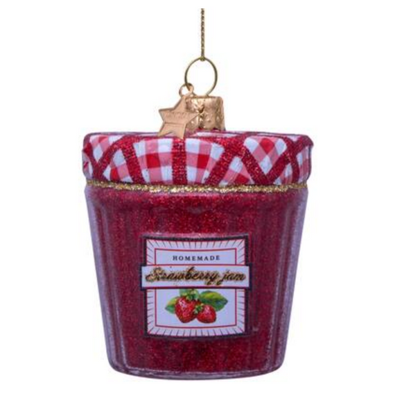 Ornament glass strawberry jam H7cm